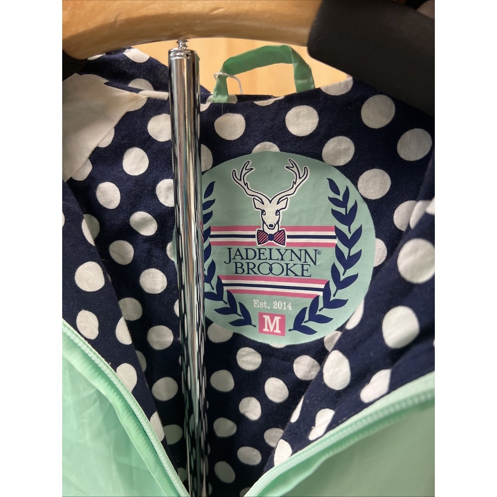 Jadelynn Brooke preppy Windbreaker Rain pullover Jacket size M, Navy Mint White